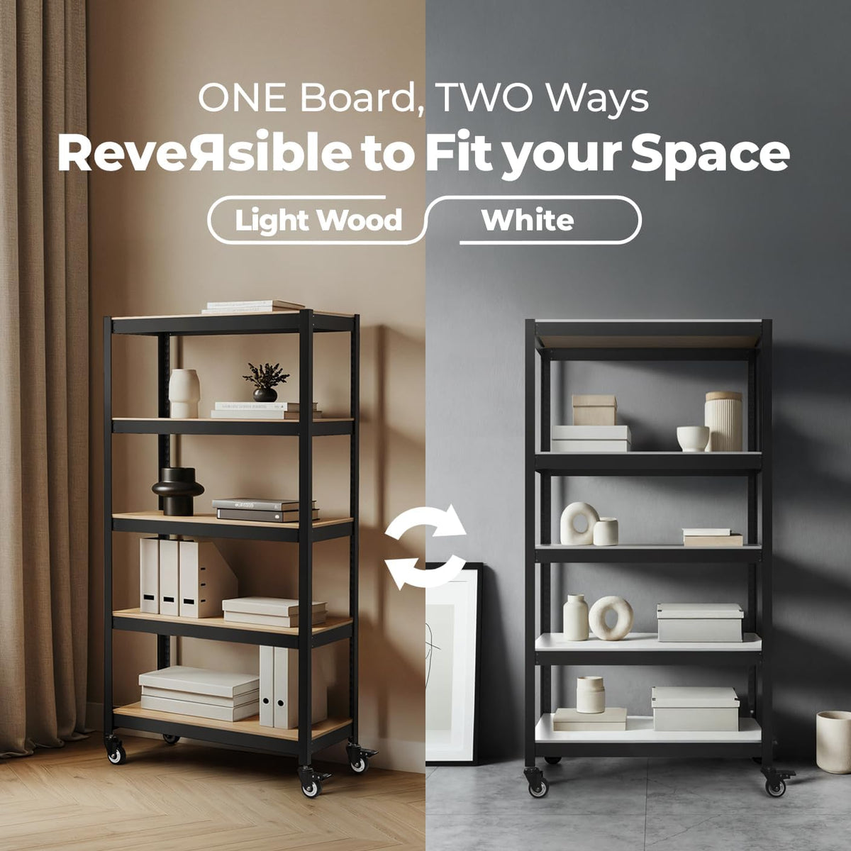 HOMEDANT House 5-Tier Metal Rolling Cart Shelf Rack Casters Heavy Duty Laminated Wheel Shelving