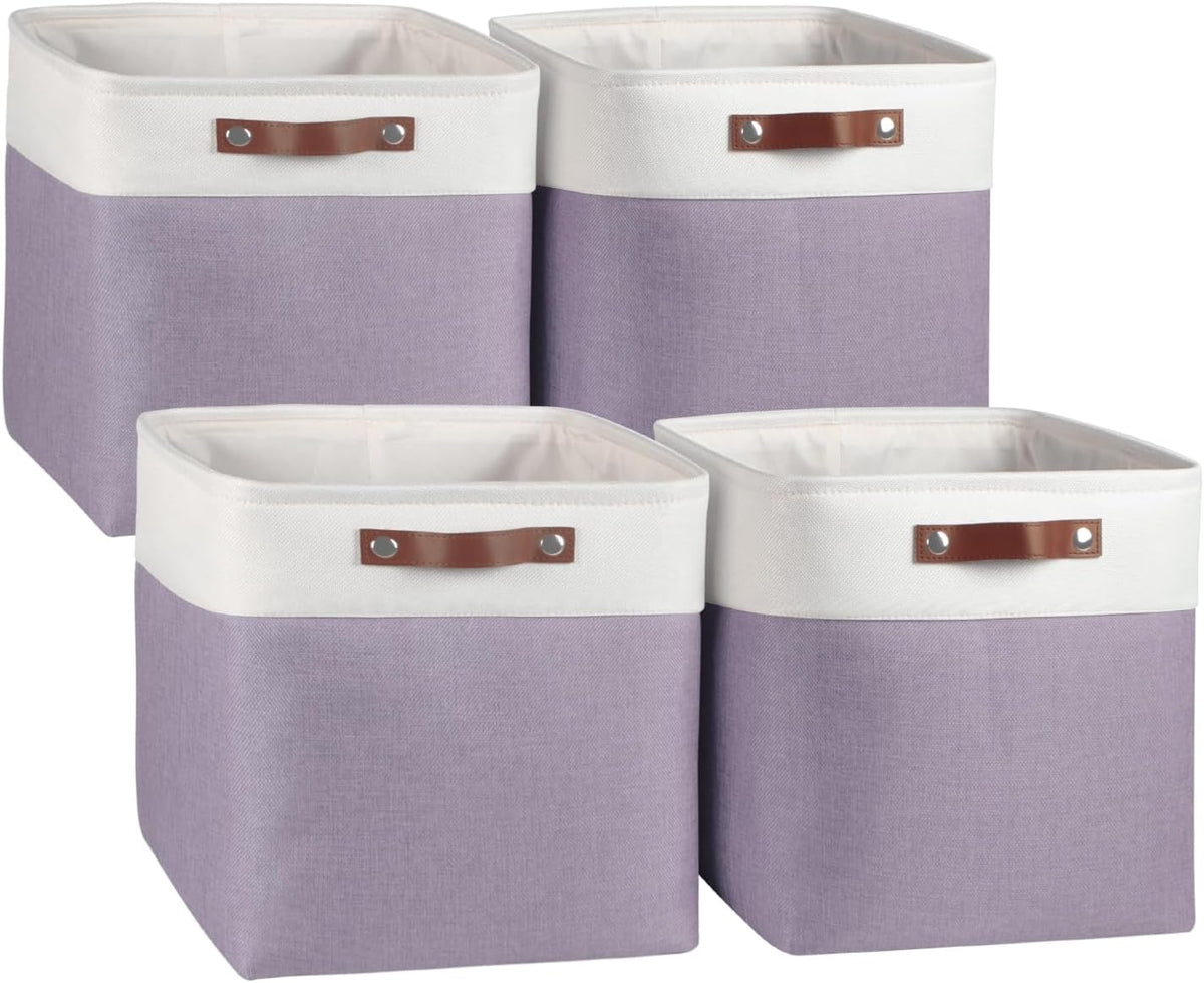 Univivi 13 x 13 x13 Cube Storage Baskets Storage Bins with Hard Bottom|PU Handles for