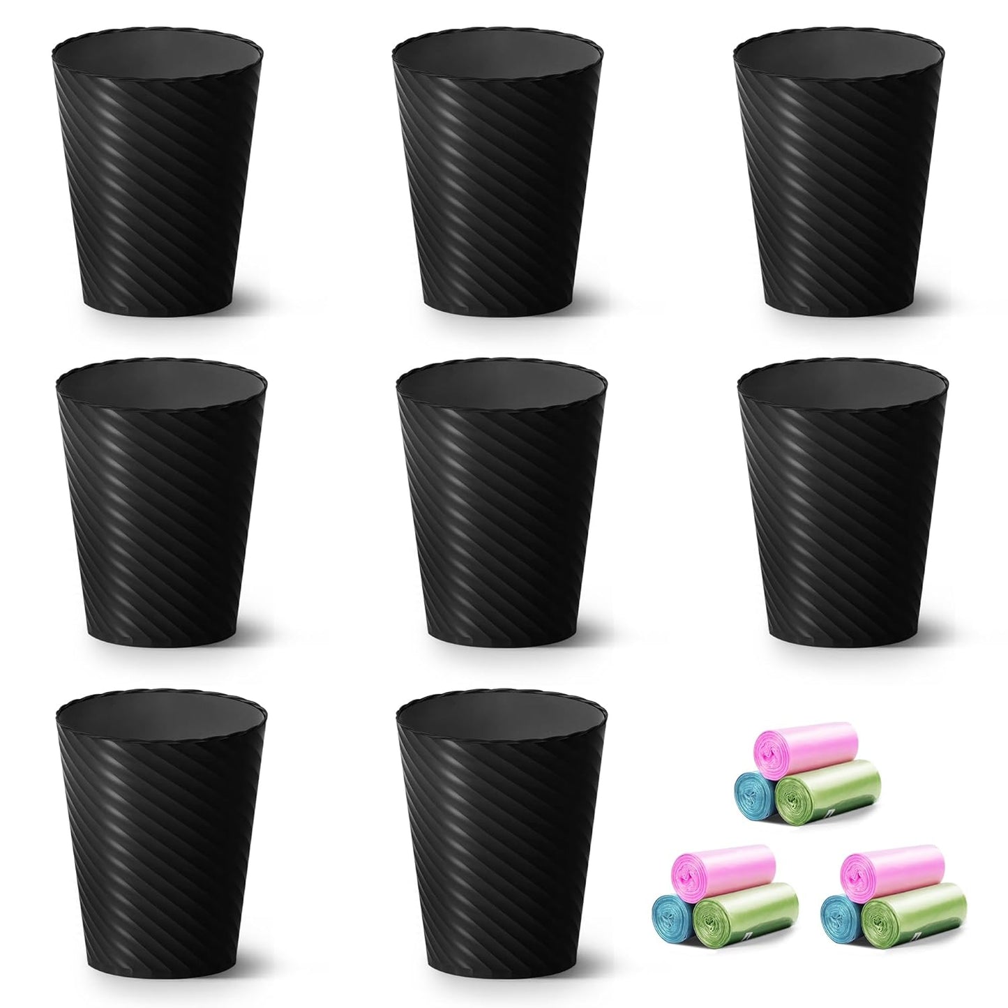 Bathroom Trash Can, 8 Pack 1.8 Gallons Small Trash Can with Trash Bags, Bathroom Garbage Can