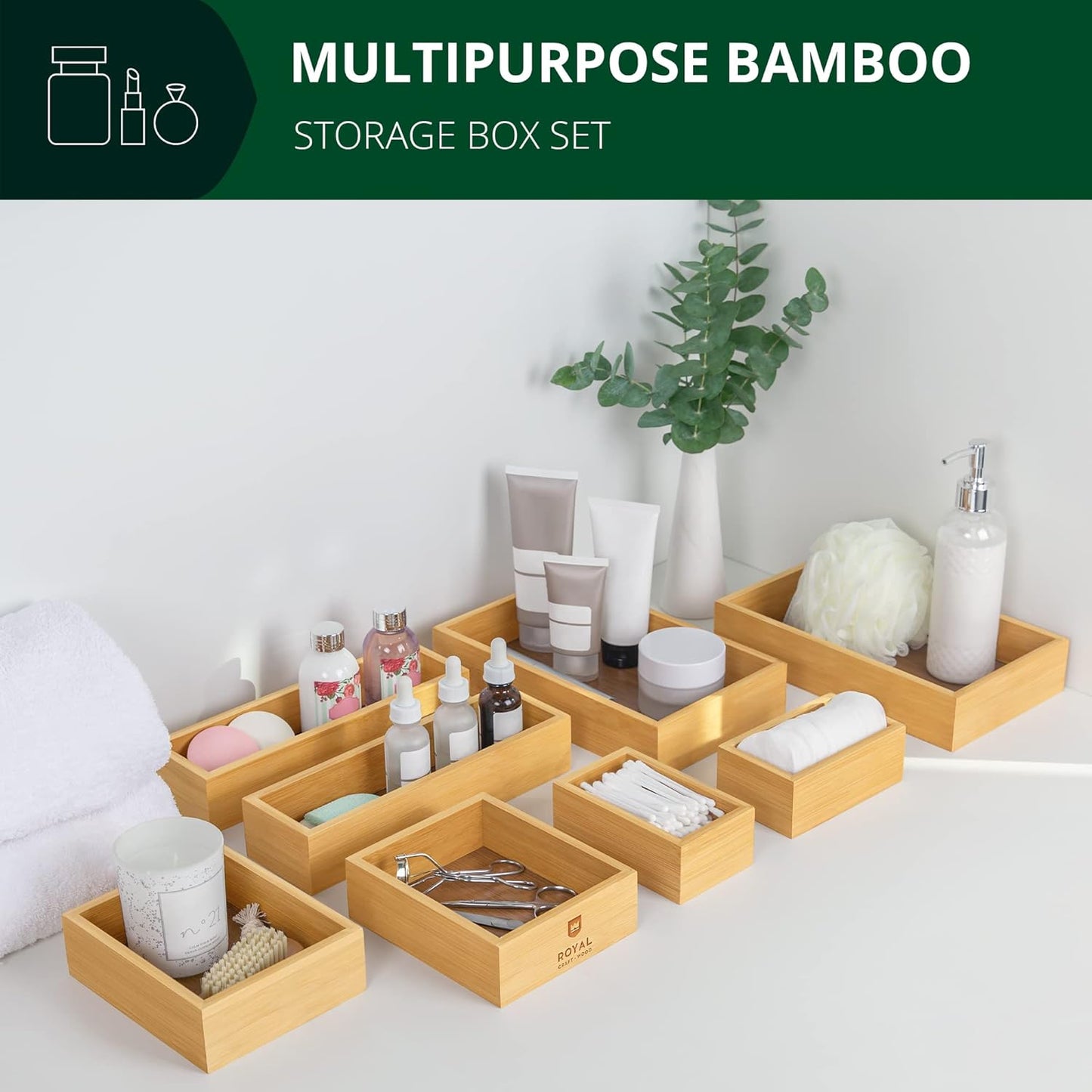 ROYAL CRAFT WOOD Bamboo Jewelry Organizer Box & Chests Set - Versatile Storage Solution for Makeup