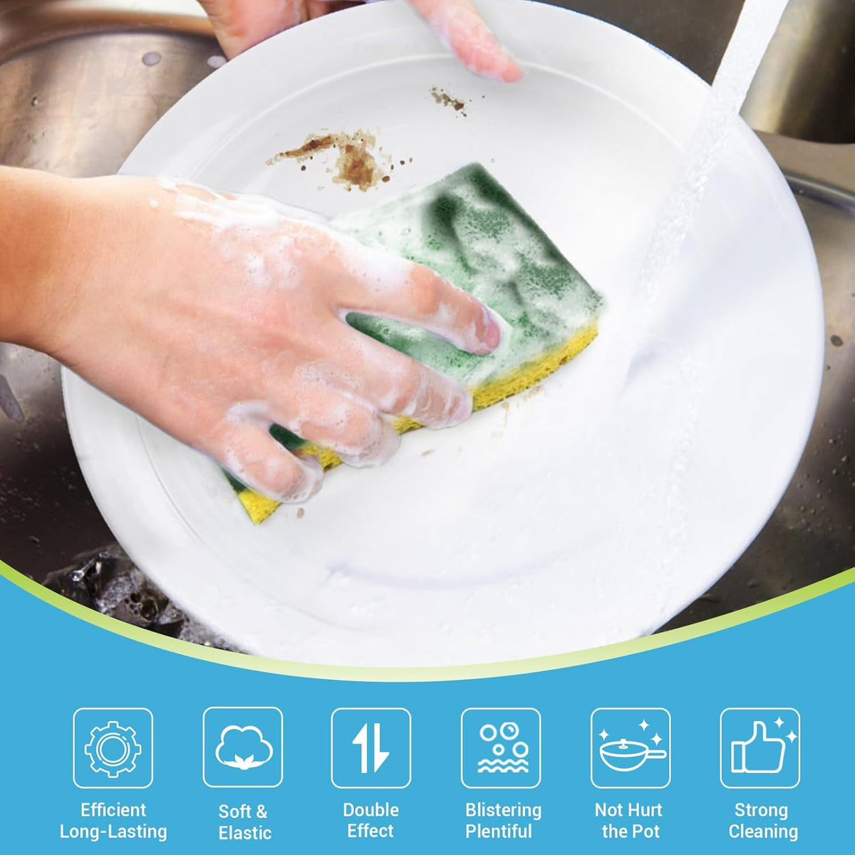 AIDEA Sponges Heavy Duty-12Count, Sponges Kitchen, Sponge for Dishes, Scrubbing Power for Tough