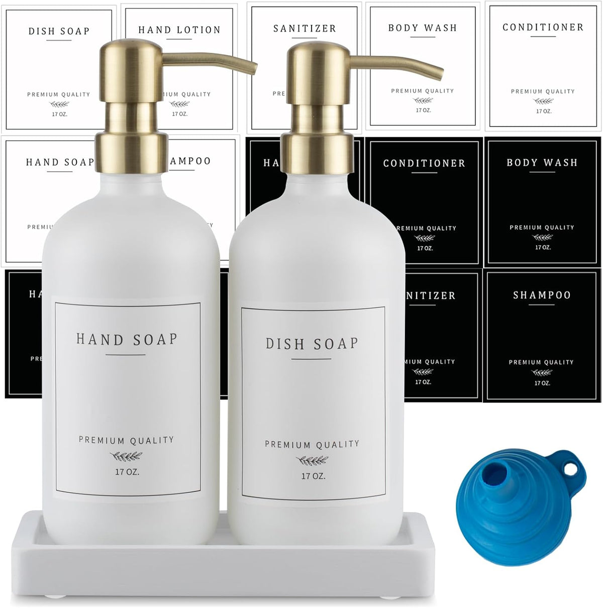 Thick Glass Soap Dispenser - Kitchen Dish Hand Soap Dispenser Set,Rustproof Pump Soap Lotion