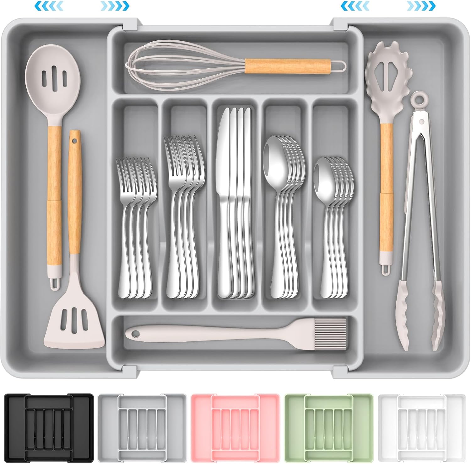 Extra Large Expandable Silverware Organizer, BPA-Free Food-Safe Cutlery Flatware Organizer, Kitchen