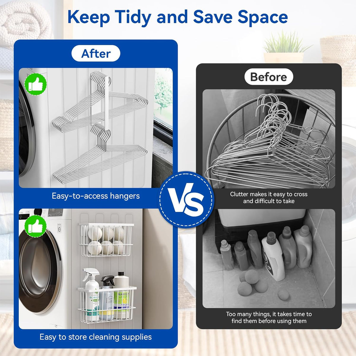 Magnetic Dryer Ball Holder and Magnetic Hanger Holder for Laundry Room Organization and Storage