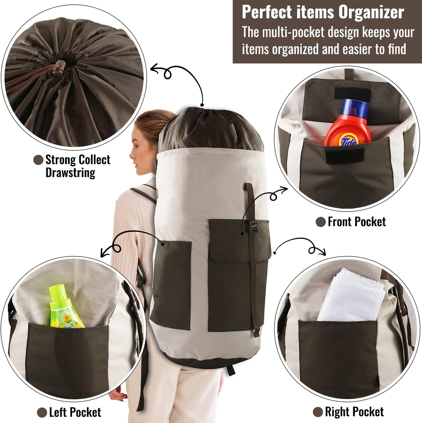 Laundry Bag Backpack, 125L Extra Large Travel Laundry Bags with Shoulder Straps, Adjustable &