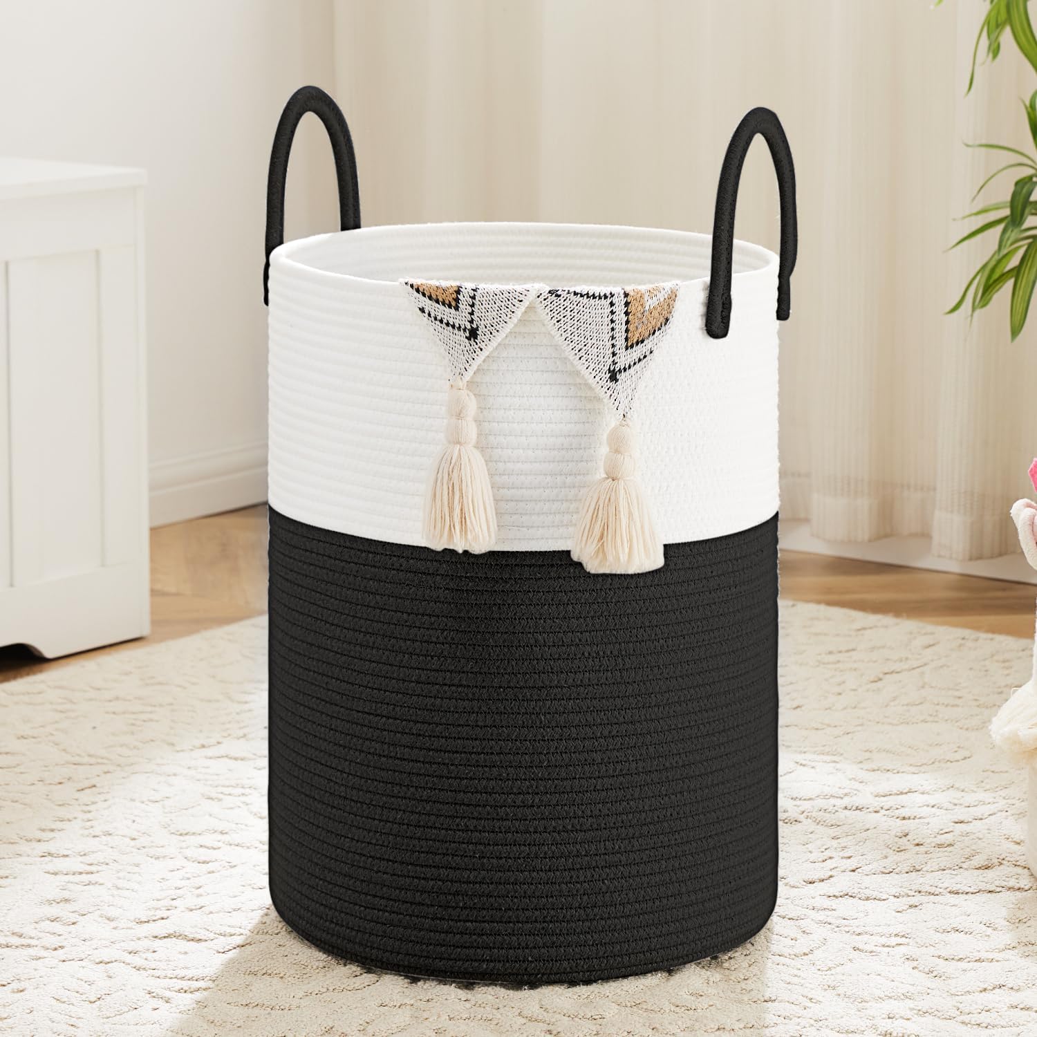 Laundry Basket,Woven Cotton Rope Laundry Hamper,80L for Decorative Storage of Dirty Clothes,Toys