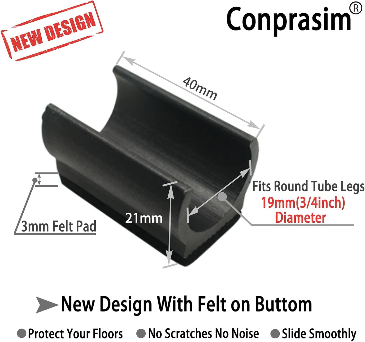 Rectangle U Shaped Chair Leg Tips Caps with Felt Pads,Furniture Feet Protectors Slide Smoothly