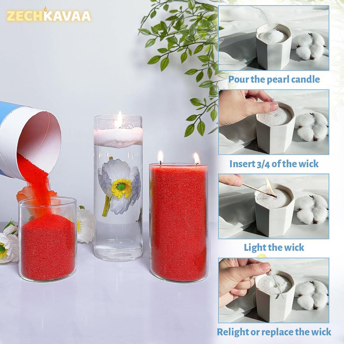 Camellia Scented Red Pearled Candle 18oz Luxury Sand Candle Granulated Wax - 30 Cotton Wicks - Wax