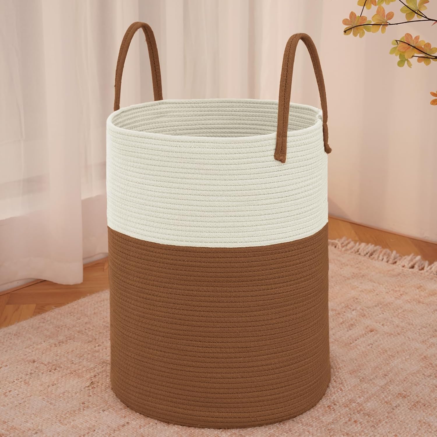 Large Woven Laundry Basket Hamper,80L Cotton Rope Storage Bin for Blankets,Toys and