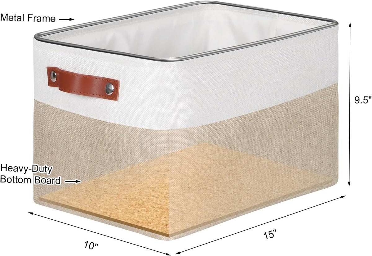 Univivi 15 inch Storage Baskets for Shelves with Handles Hard Bottom Closet Organizer Fabric Bins