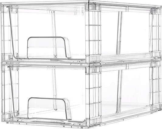 Vtopmart 2 Pack Stackable Storage Drawers,Clear Acrylic Drawer Organizers with Handles, Easily