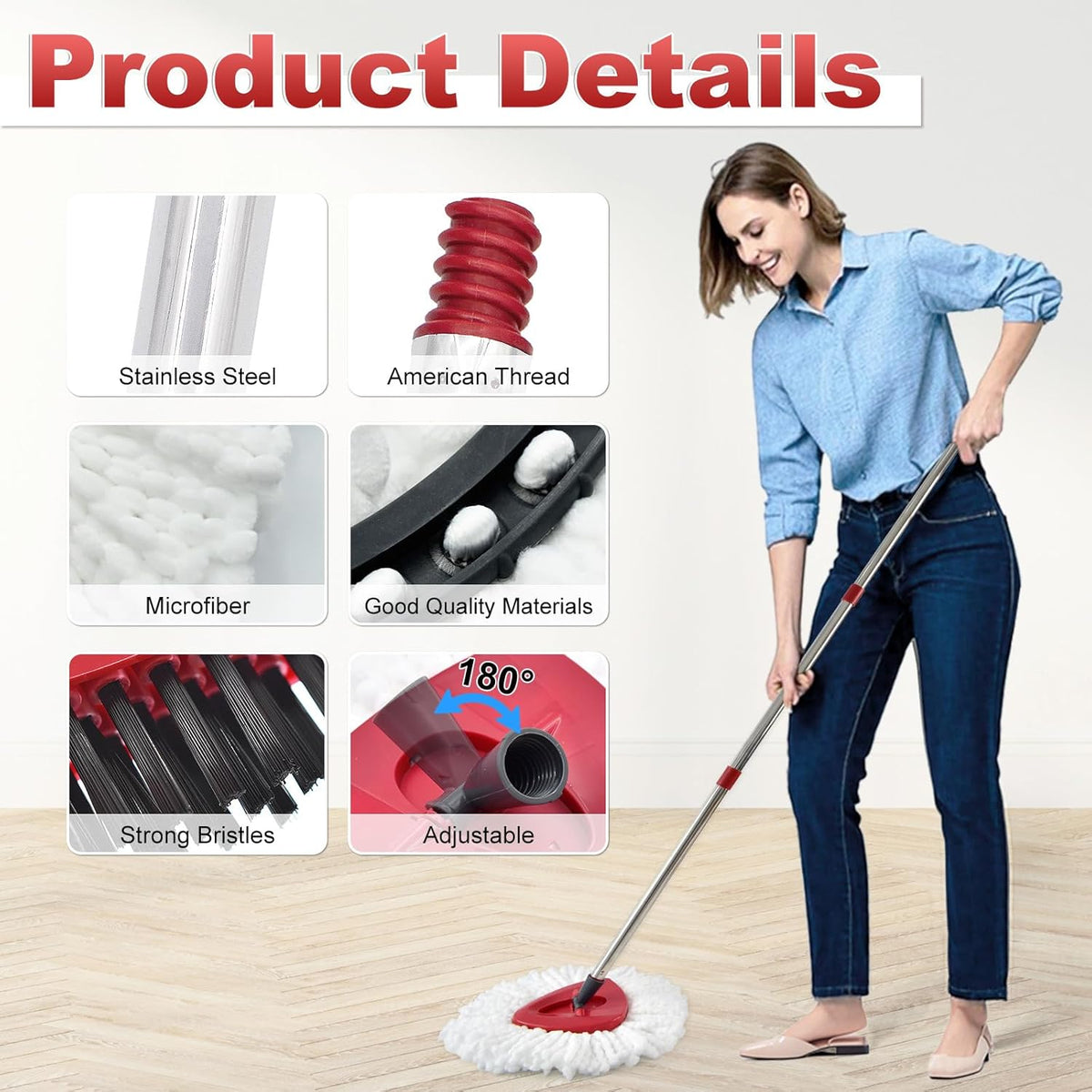 Mop Head Replacement, Base, Mop Handle for Ocedar EasyWring 1-Tank System, 2 Microfiber Mop