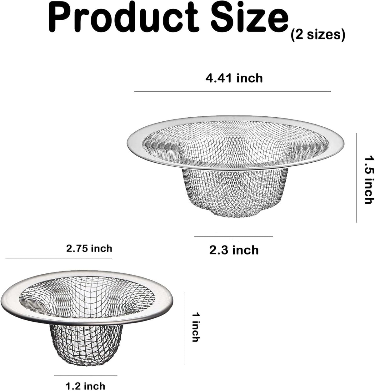 12PCS Stainless Steel Slop Basket Filter Trap, 2.75" & 4.41" Mesh Sink Drain Strainer Screen