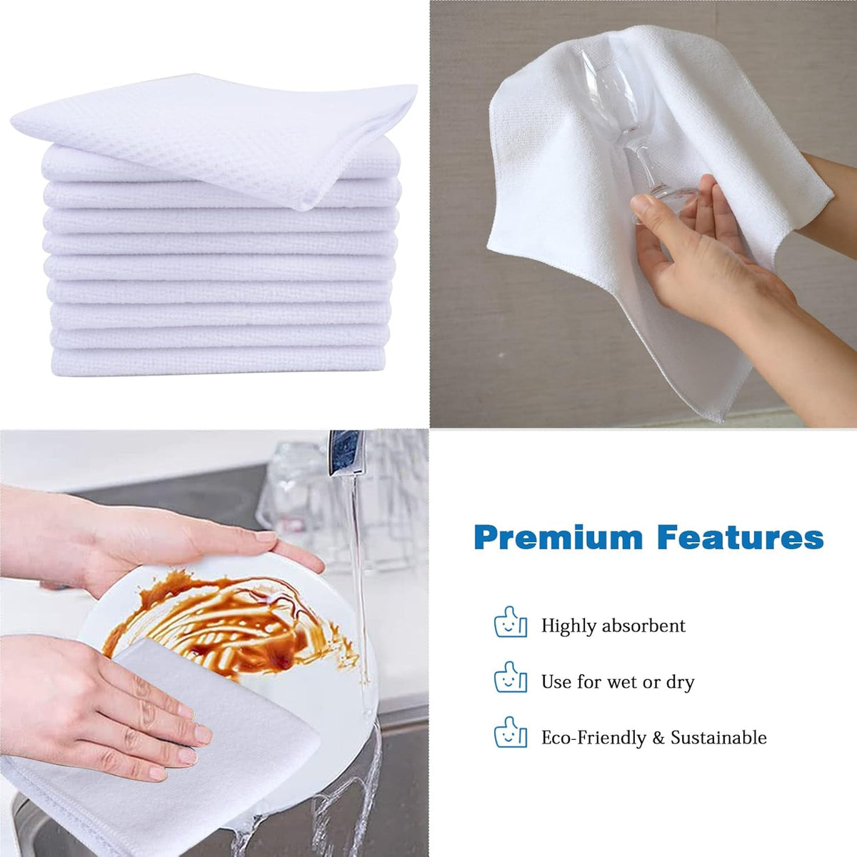 SINLAND Wholesale Microfiber Dish Cloth Best Kitchen Cloths Cleaning Cloths with Poly Scour Side