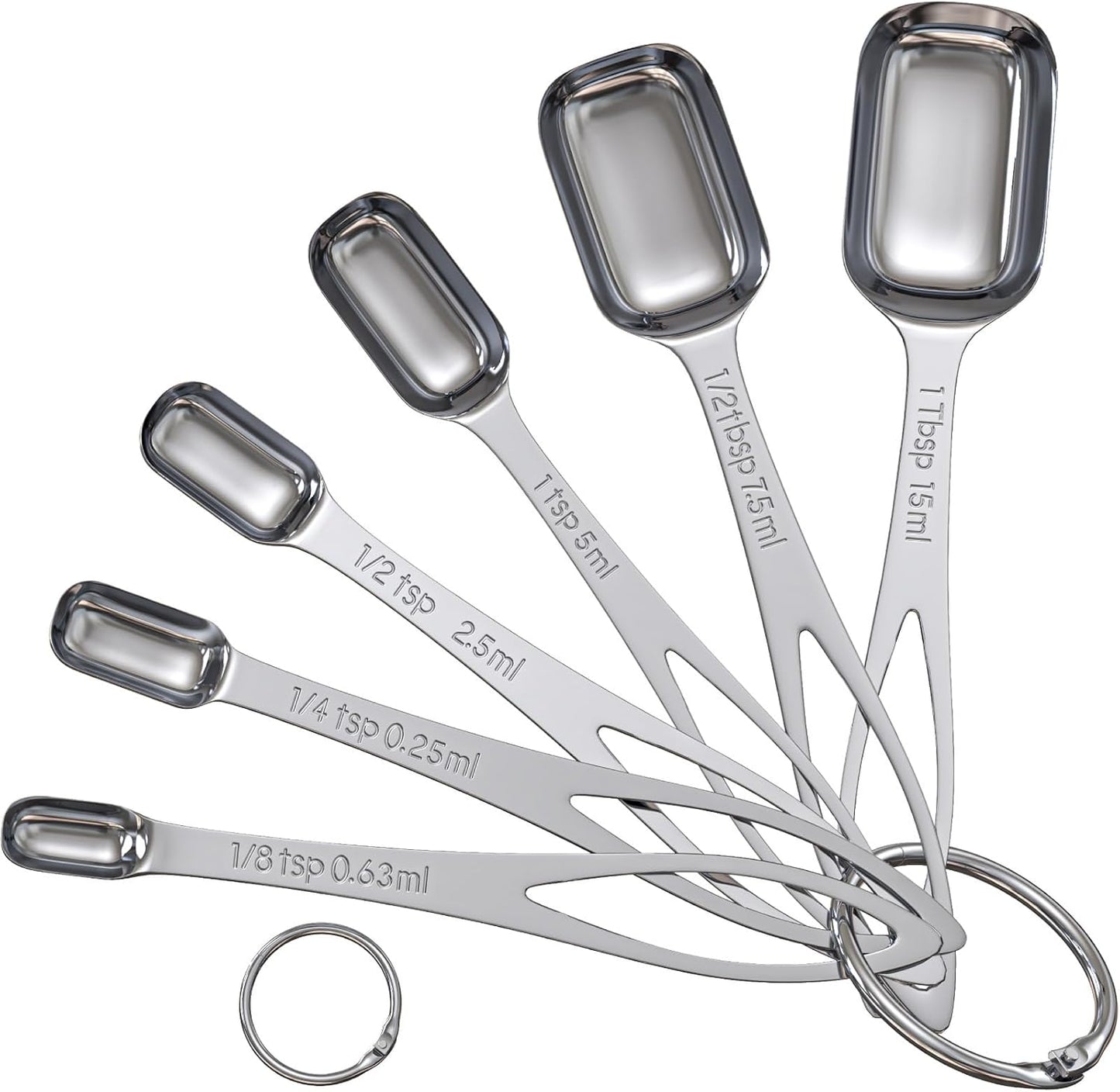 6PCS Narrow Measuring Spoons Set, Stainless Steel Measuring Spoon Fits in Spice Jars, Metal