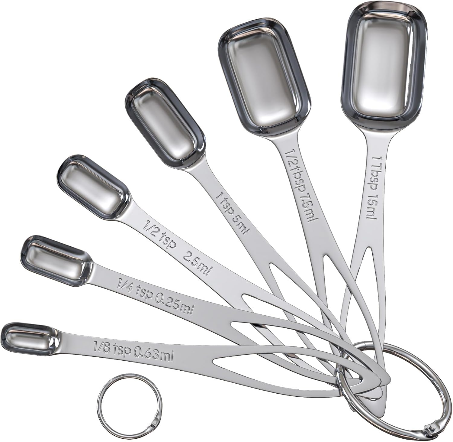 6PCS Narrow Measuring Spoons Set, Stainless Steel Measuring Spoon Fits in Spice Jars, Metal