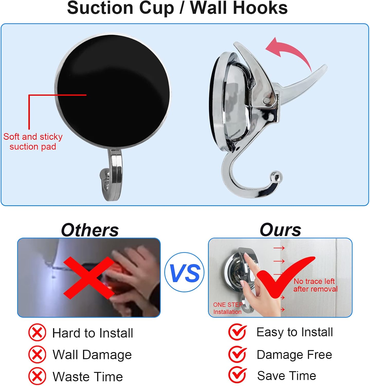 Heavy Duty Suction Cup Hooks for Shower, Bathroom Robe - Vacuum Glass Hooks, Reusable, No Hole