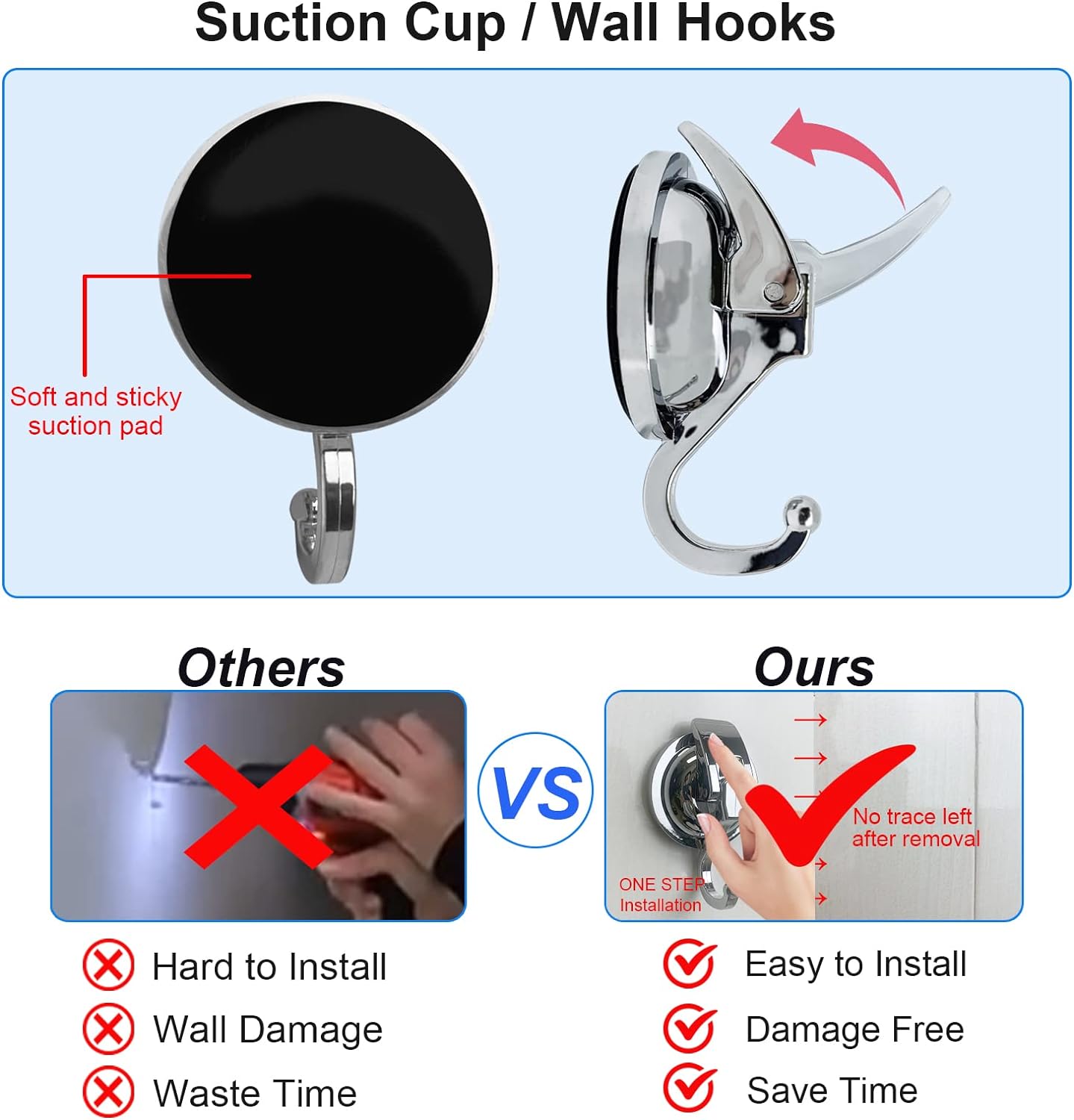 Heavy Duty Suction Cup Hooks for Shower, Bathroom Robe - Vacuum Glass Hooks, Reusable, No Hole