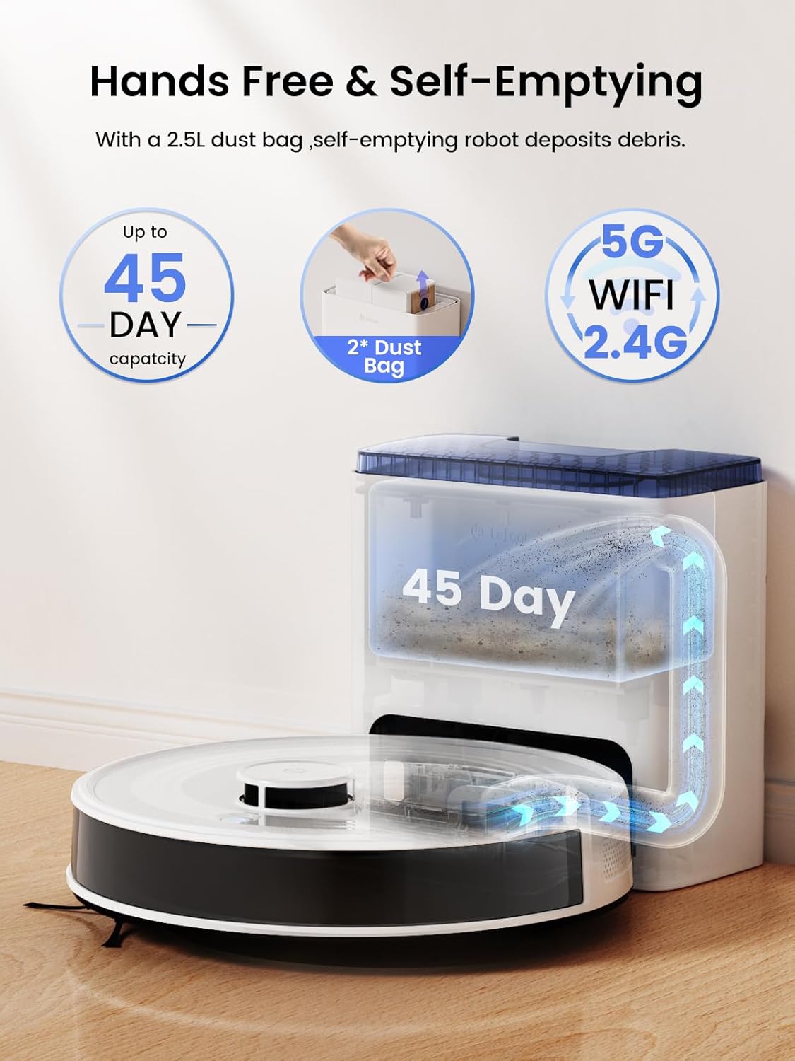 Lefant M2L Plus LiDAR Robot Vacuum and Mop, 190° PSD Obstacle Avoidance, 6000Pa Strong Suction