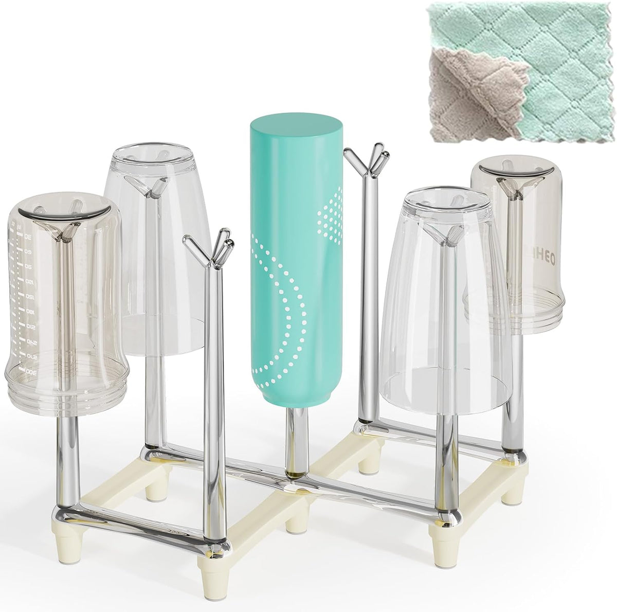 Marbrasse Retractable Cup Drying Rack, Drinking Glass and Sports Bottle Drainer Stand, Plastic Bag