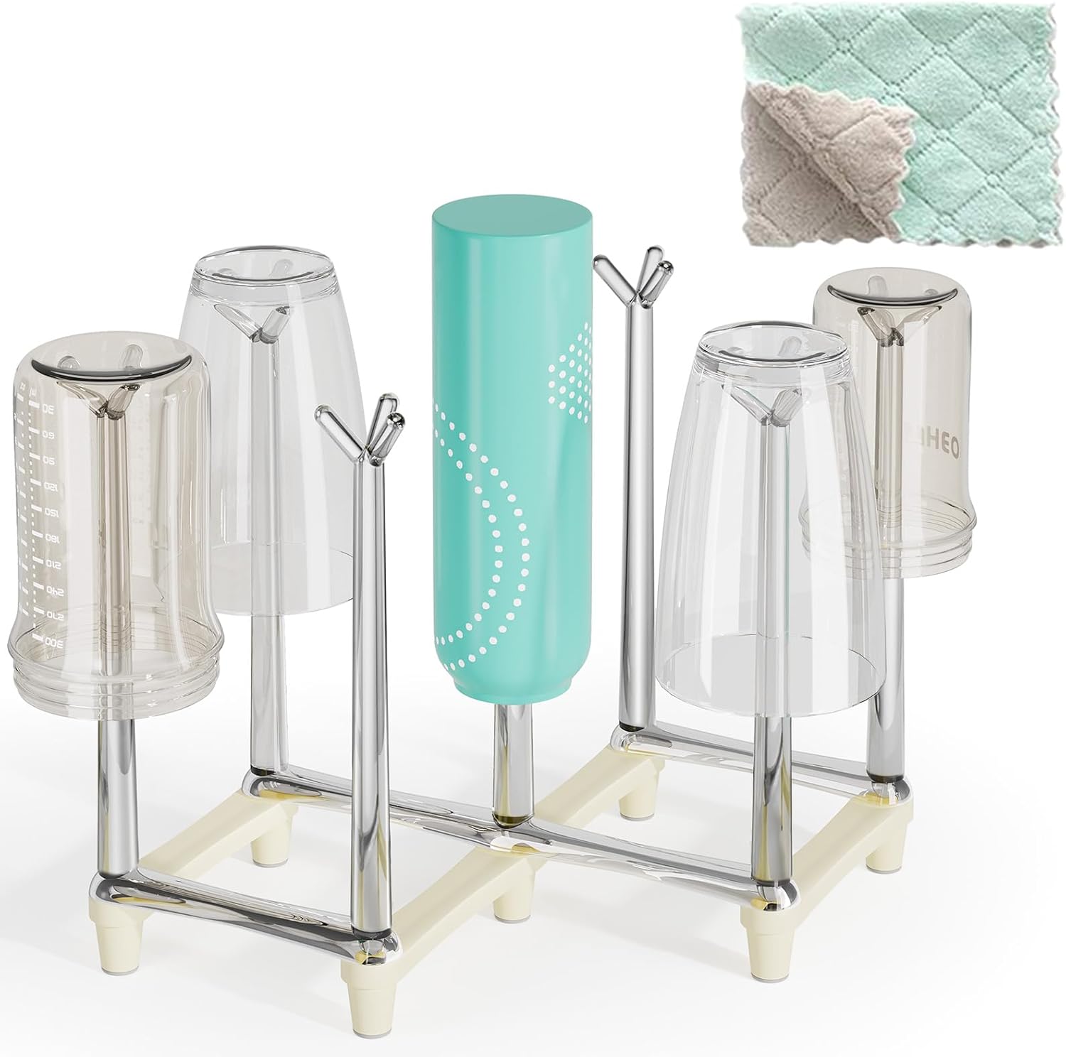 Marbrasse Retractable Cup Drying Rack, Drinking Glass and Sports Bottle Drainer Stand, Plastic Bag
