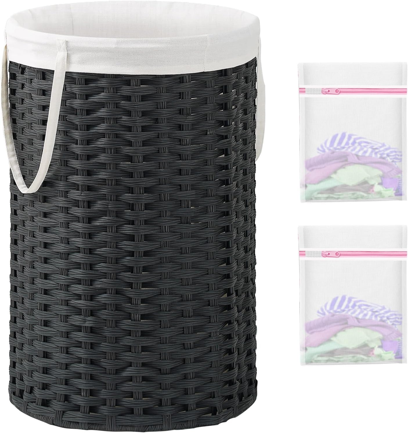 34.3 Gal (130 L) Large Laundry Hamper Laundry Basket Round Handwoven Wicker Laundry Baskets Rattan