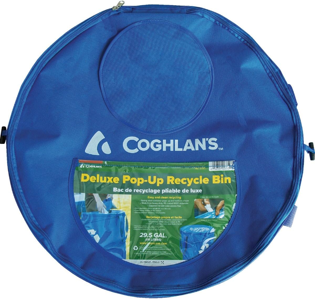 Coghlan's Deluxe Durable Pop-Up Recycling Can – Collapsible Bin with Zippered Lid, Bag Clips, and