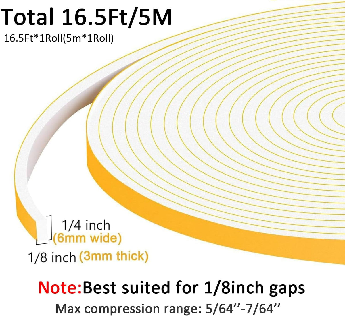 Weather Stripping Door Seal 1/4 inch Wide x 1/8 inch Thick Foam Insulation Door Seal Strip for Door