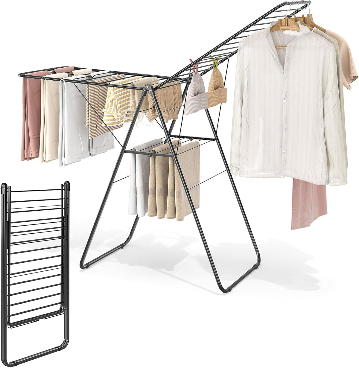 KINGBOARD Clothes Drying Rack Foldable, Drying Rack Clothing with Height-Adjustable, Metal Laundry
