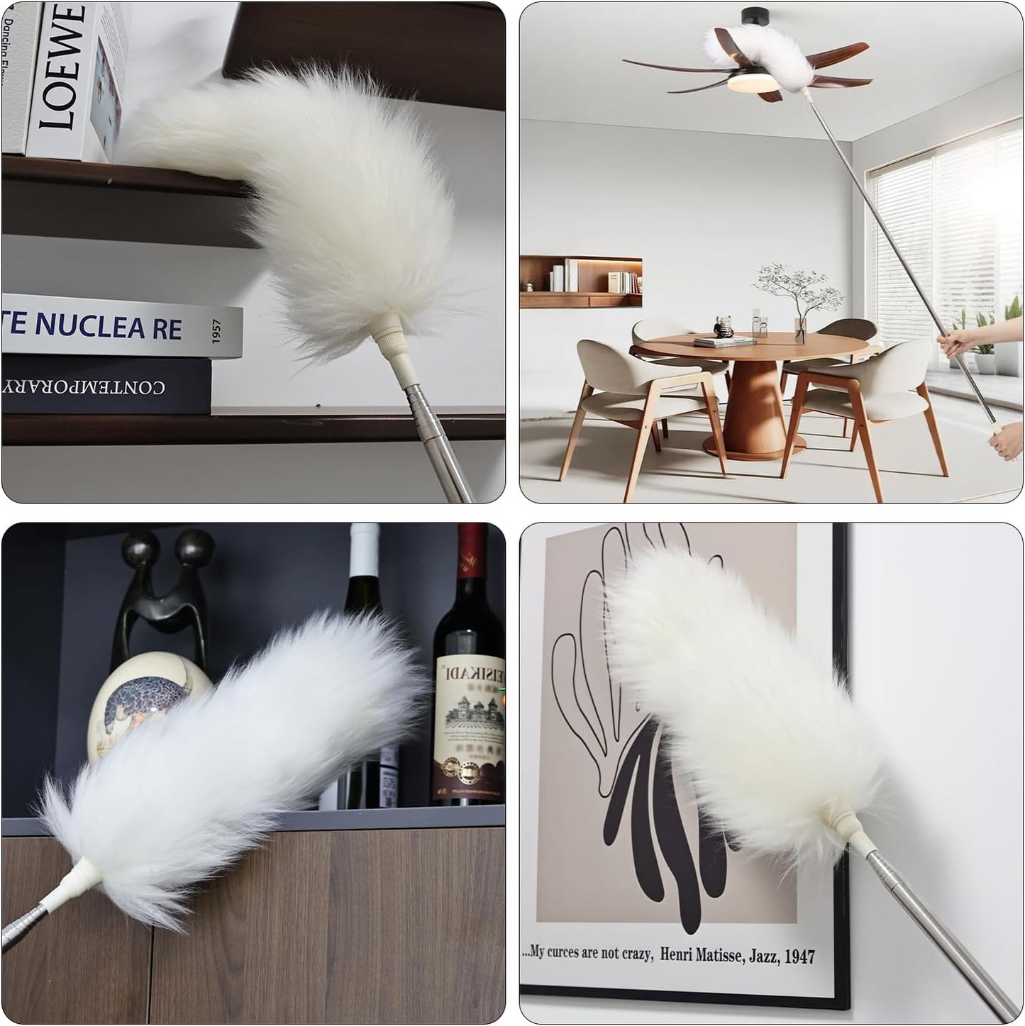 Extendable Lambswool Duster 29-110 Inch,Anti-Static Flexible Head, Stainless Steel Pole for