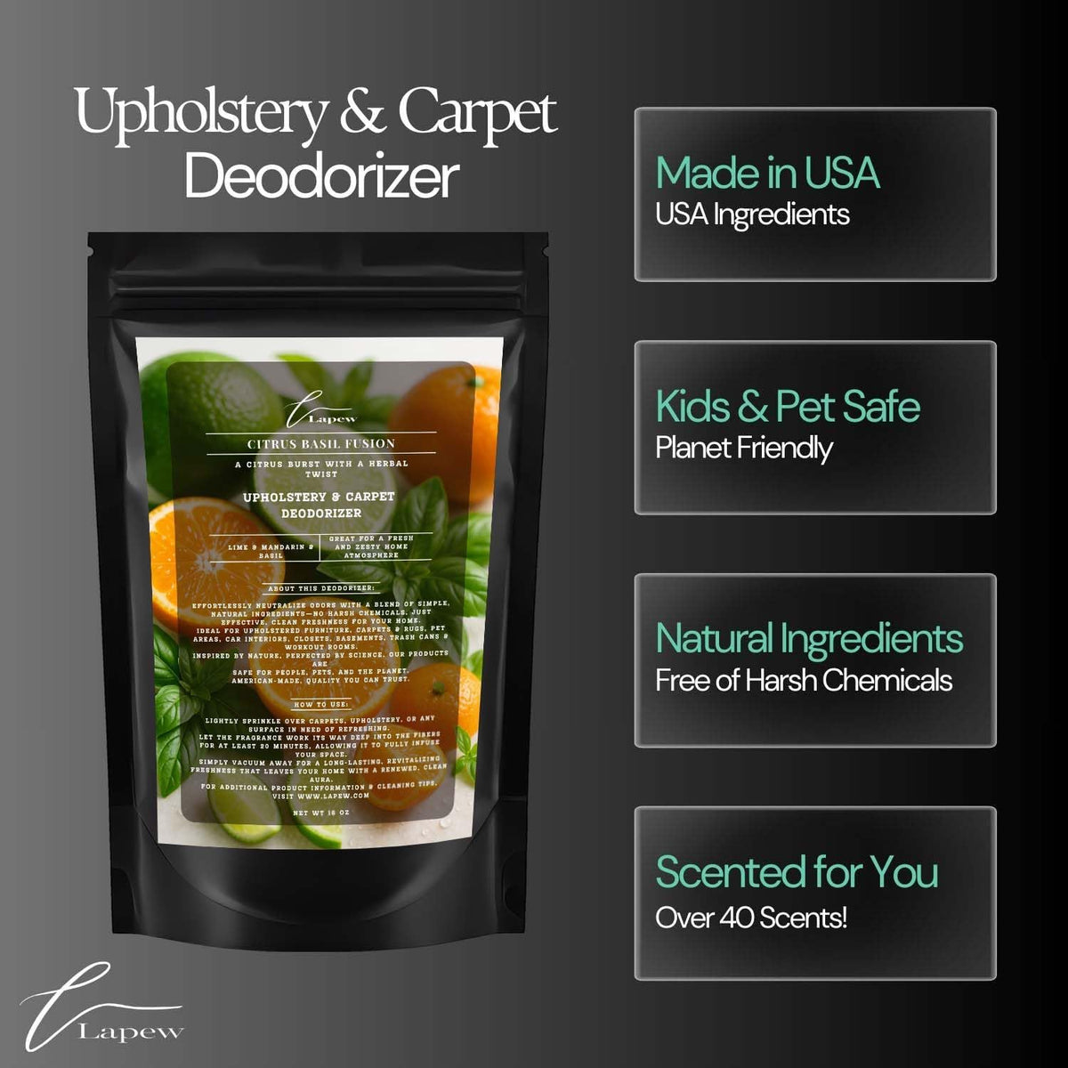Citrus Basil Fusion Carpet Freshener Powder: Powerful Odor Eliminator for Home, Upholstery