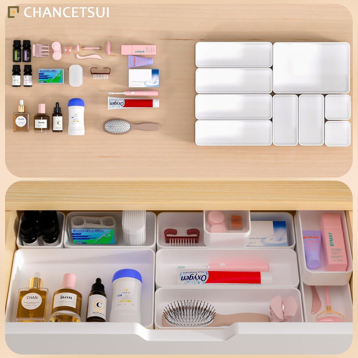 9 Pcs Stackable Drawer Organizer Trays Set, Multifunctional Stackable Storage Trays for Vanity