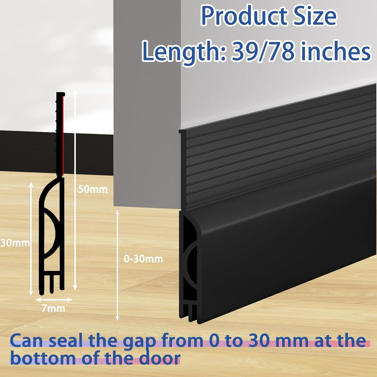 Under Door Draft Stopper, Self-Adhesive Door Sweep for Bottom of Door, Weather Stripping Doors Seal