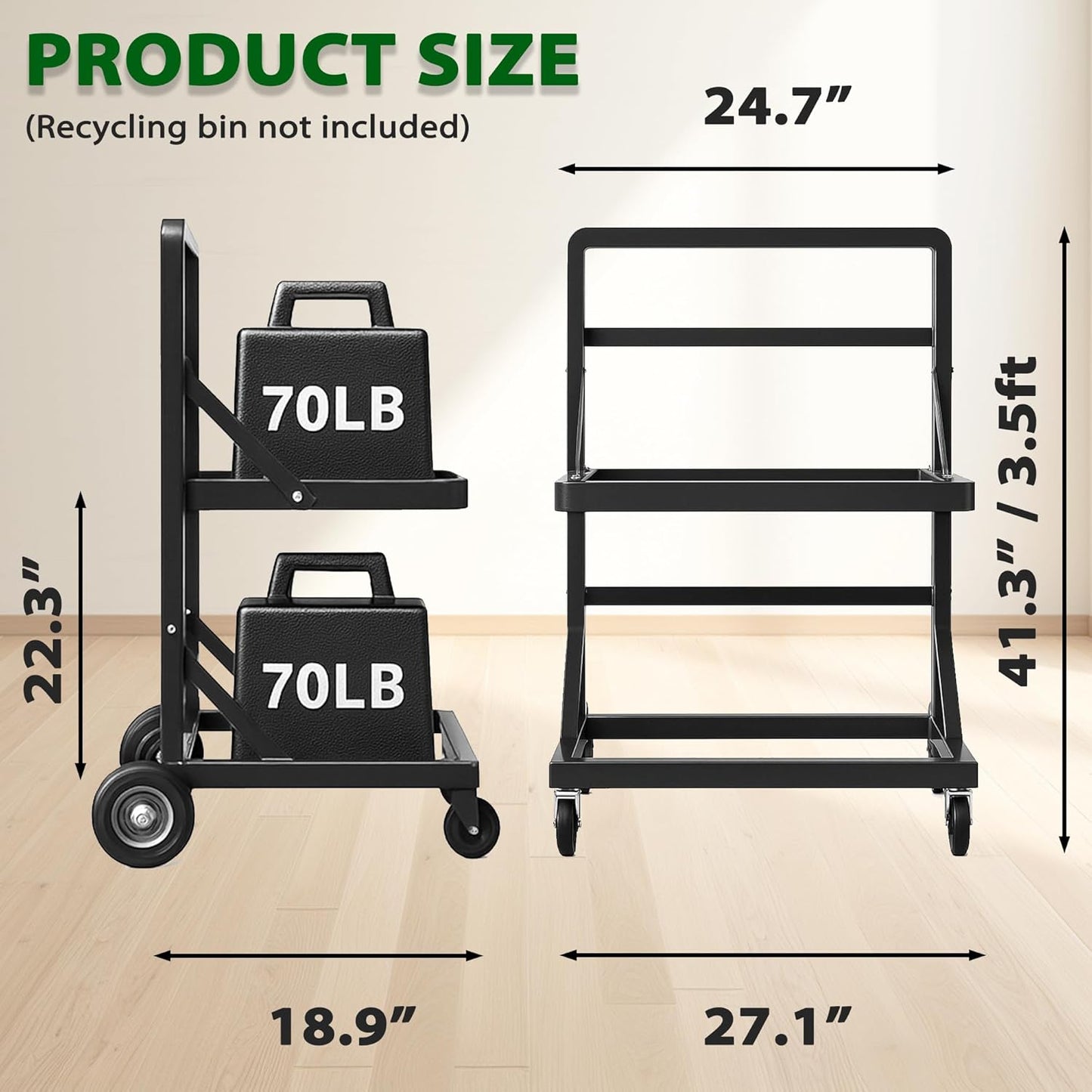 Recycling Cart,2-Tier Recycle Bin Cart with Wheels,Holds up to 140 Lbs,Rolling Utility Organizer