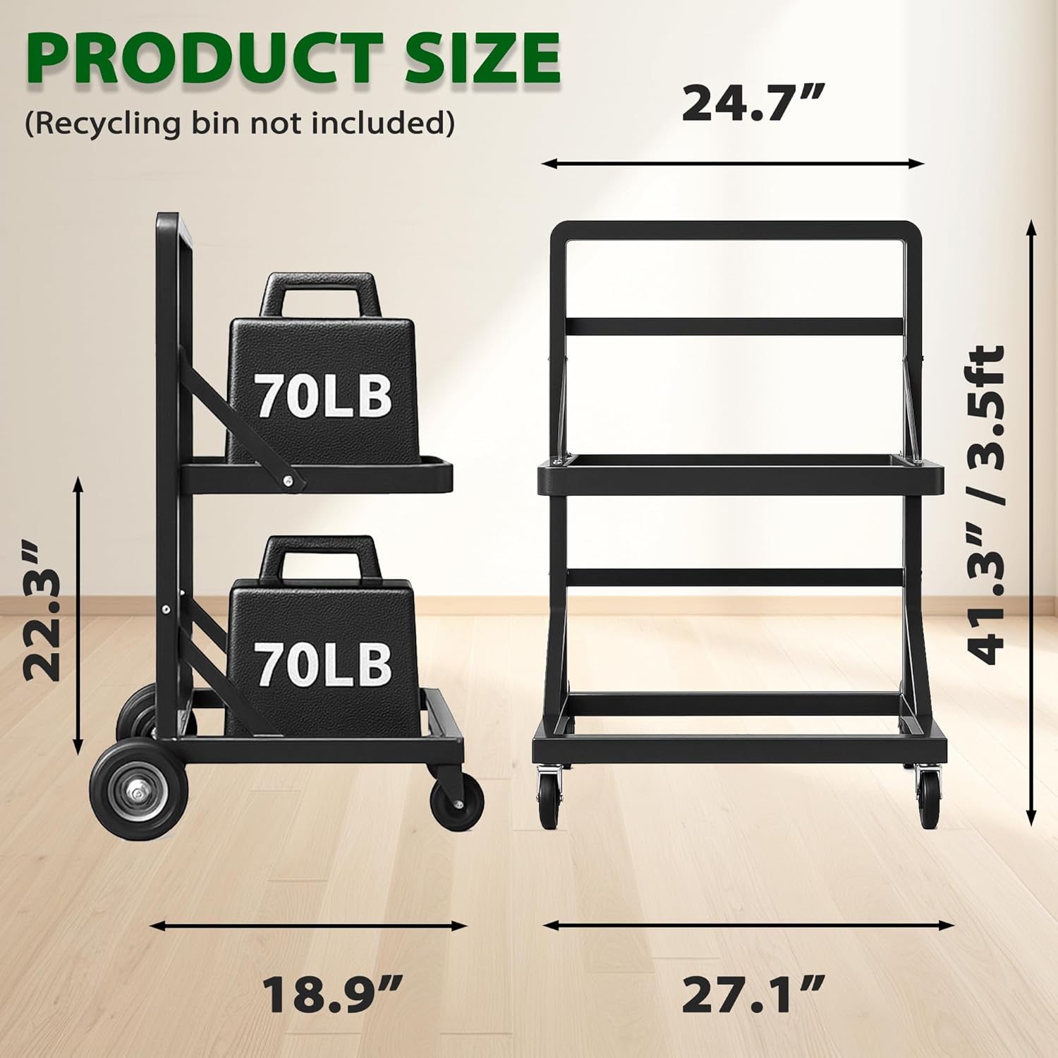 Recycling Cart,2-Tier Recycle Bin Cart with Wheels,Holds up to 140 Lbs,Rolling Utility Organizer