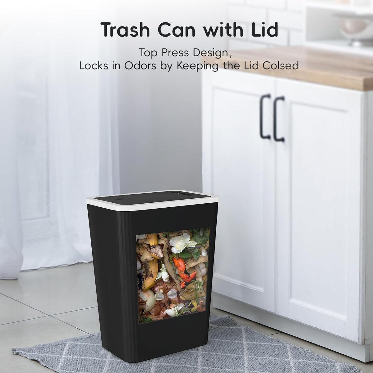 Small Trash Can, 3 Pack 4 Gallons Bathroom Garbage Can with Lid Press-Top, Small Waste Basket with