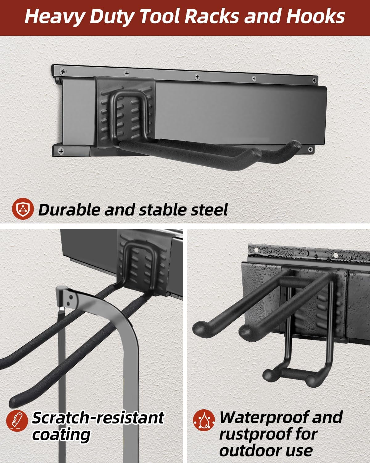 48-Inch Garage Storage Tool Organizer with 8 Hooks - Heavy Duty Metal Rack for Garage Organization