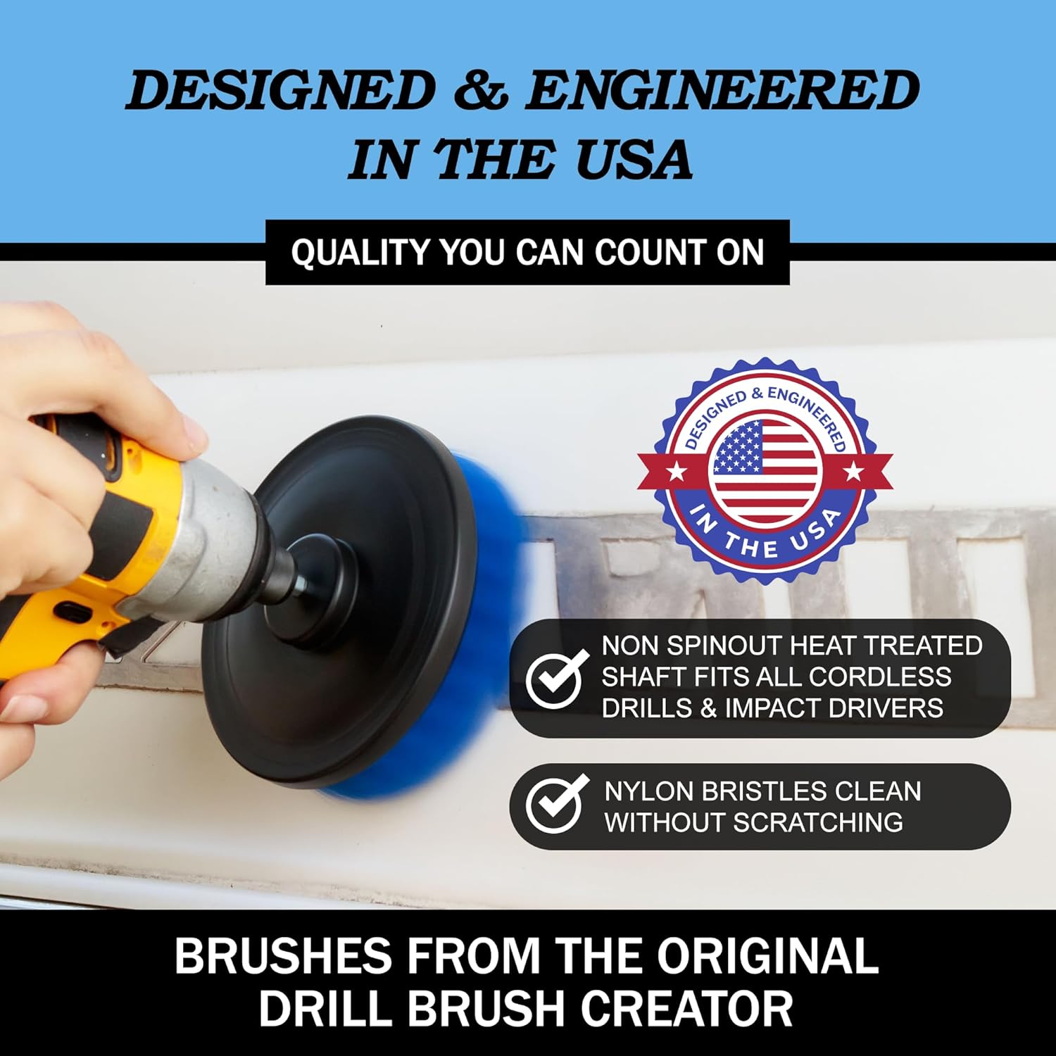 Drillbrush Boat Accessories – Kayak Cleaning Kit – Boat Cleaning Brush Kit – Marine Scrub Brush