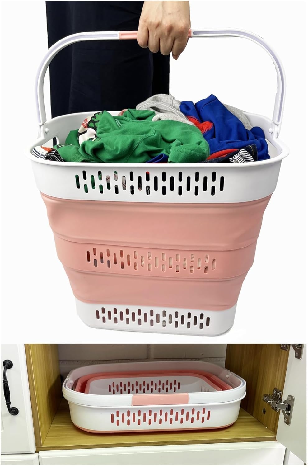 SAMMART 40L (10.5 Gallon) Collapsible Plastic Laundry Basket with Handles - Foldable Pop Up Storage