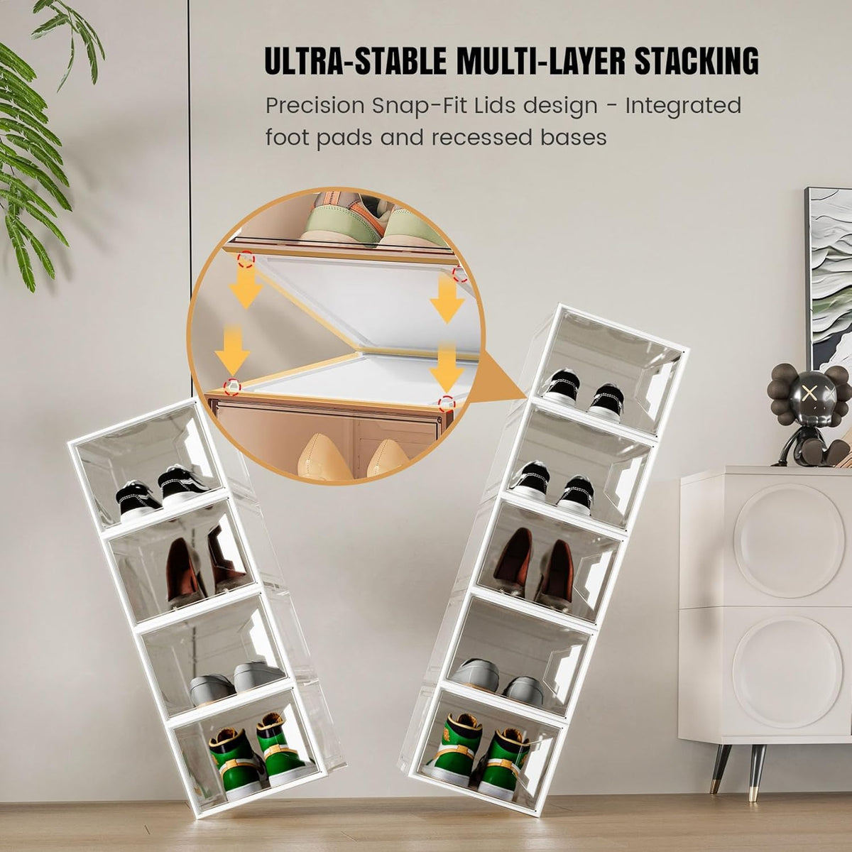 X-Large Stackable Shoe Boxes - Clear Plastic Shoe Storage Boxes with Magnetic Door, Thicken Shoe