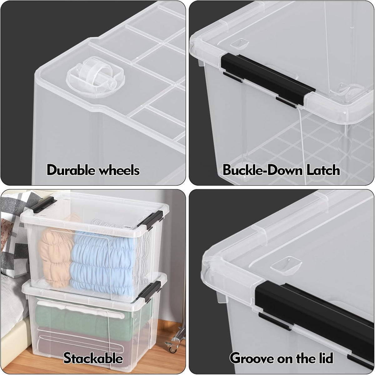 4 Pack Large Clear Plastic Storage Bins with Latching Lids, 50 Quart Plastic Storage Container with