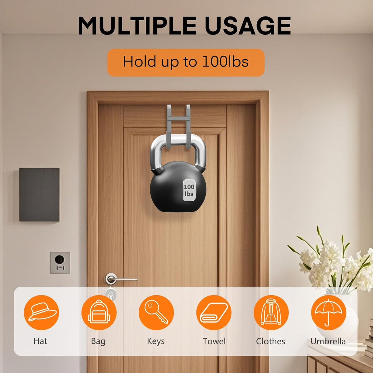 FYY Over The Door Hooks - 2 Pack Heavy Duty Dual-Hook Organizer Hanger with Non-Slip Rubber for