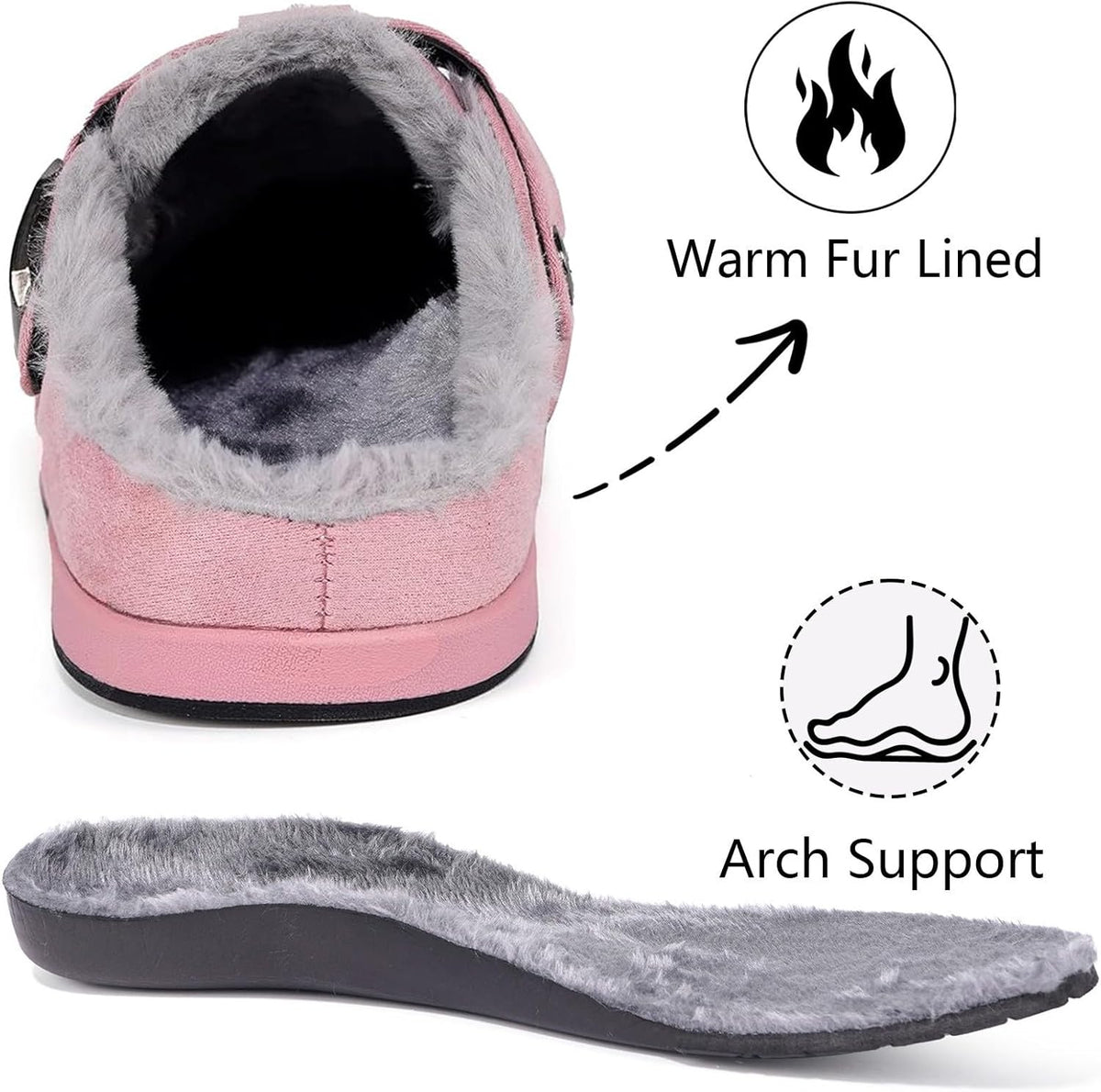 Fur Lined Clogs for Women Men Suede Winter Slippers Arch Support Slip on Mules Potato Shoes with