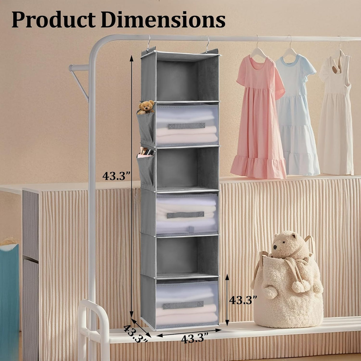 6-Tier Hanging Closet Organizer with 3 Drawers and Side Pockets – Multi-Functional Storage for