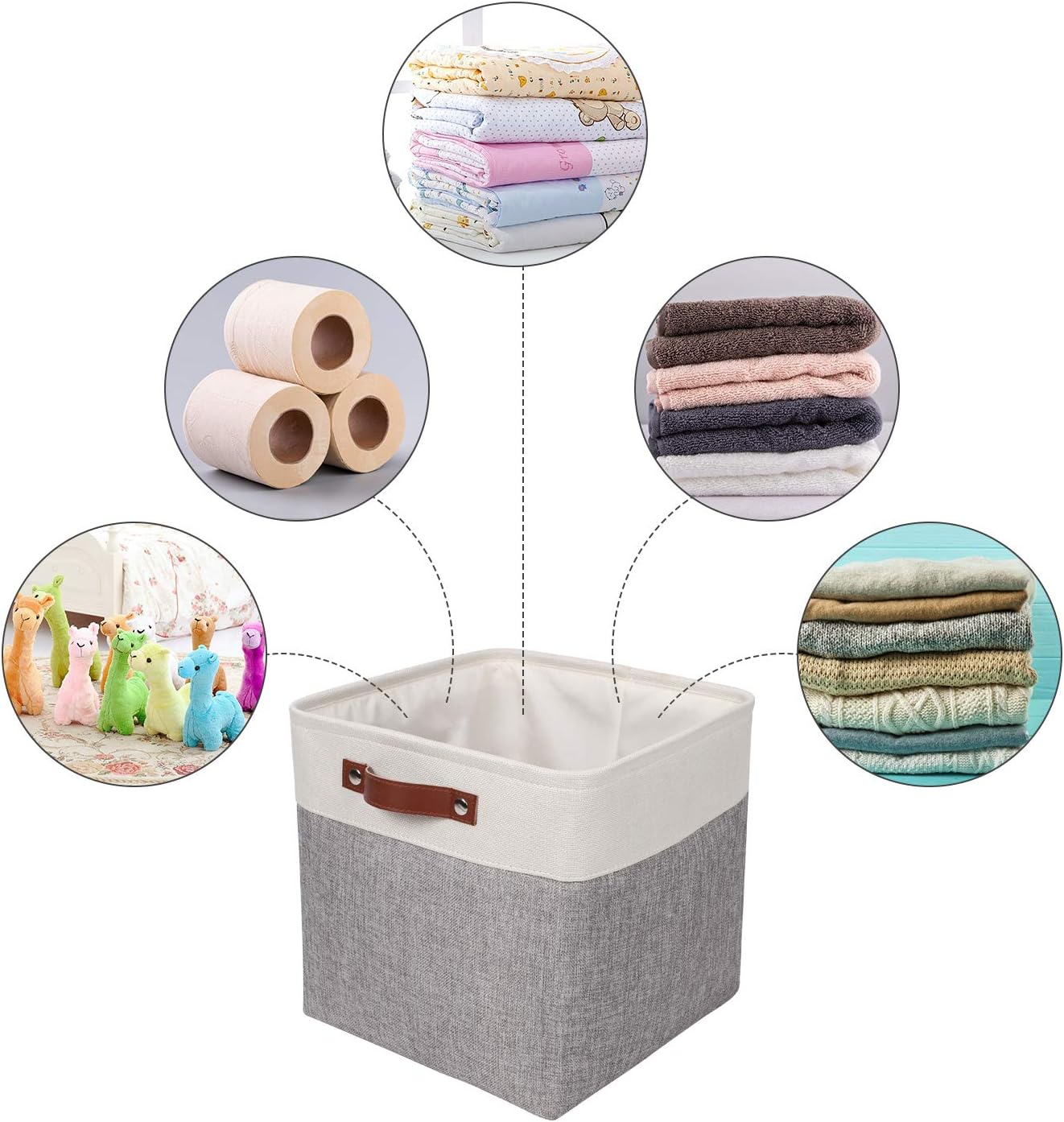 Univivi Storage Bins with Hard Bottom,13 x 13 x13 Cube Storage Baskets with Handles,Gray Foldable