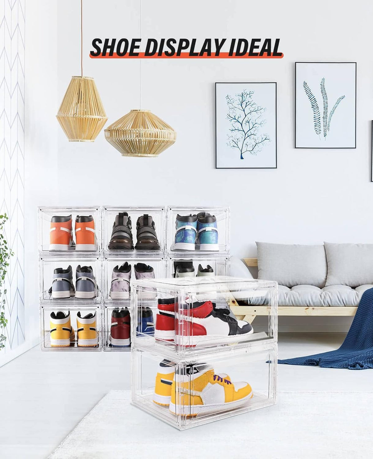 KDOR Shoe Boxes Clear Plastic Stackable 3 Pack Shoe Storage for Sneakerheads, Shoe Display Case