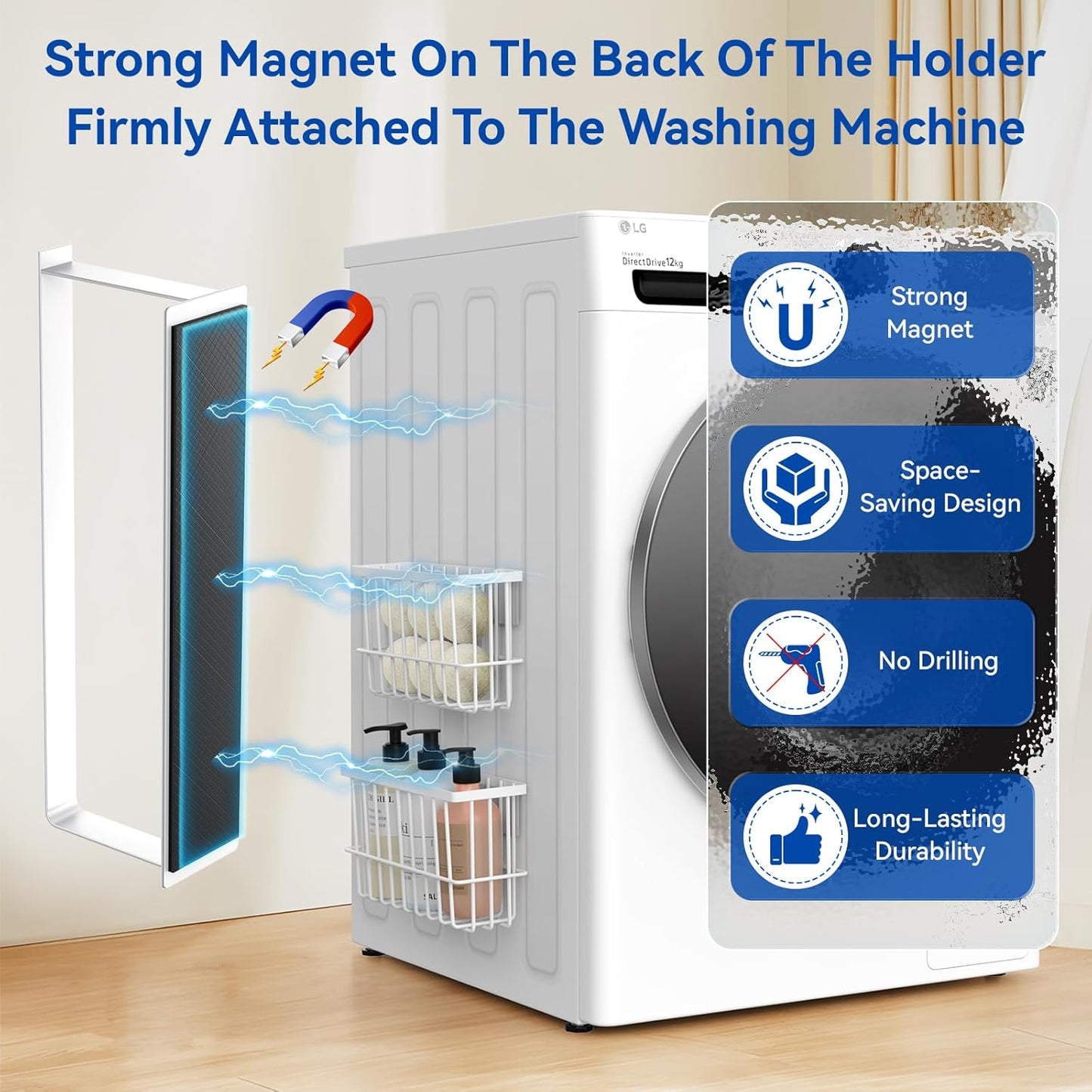 Magnetic Dryer Ball Holder and Magnetic Hanger Holder for Laundry Room Organization and Storage