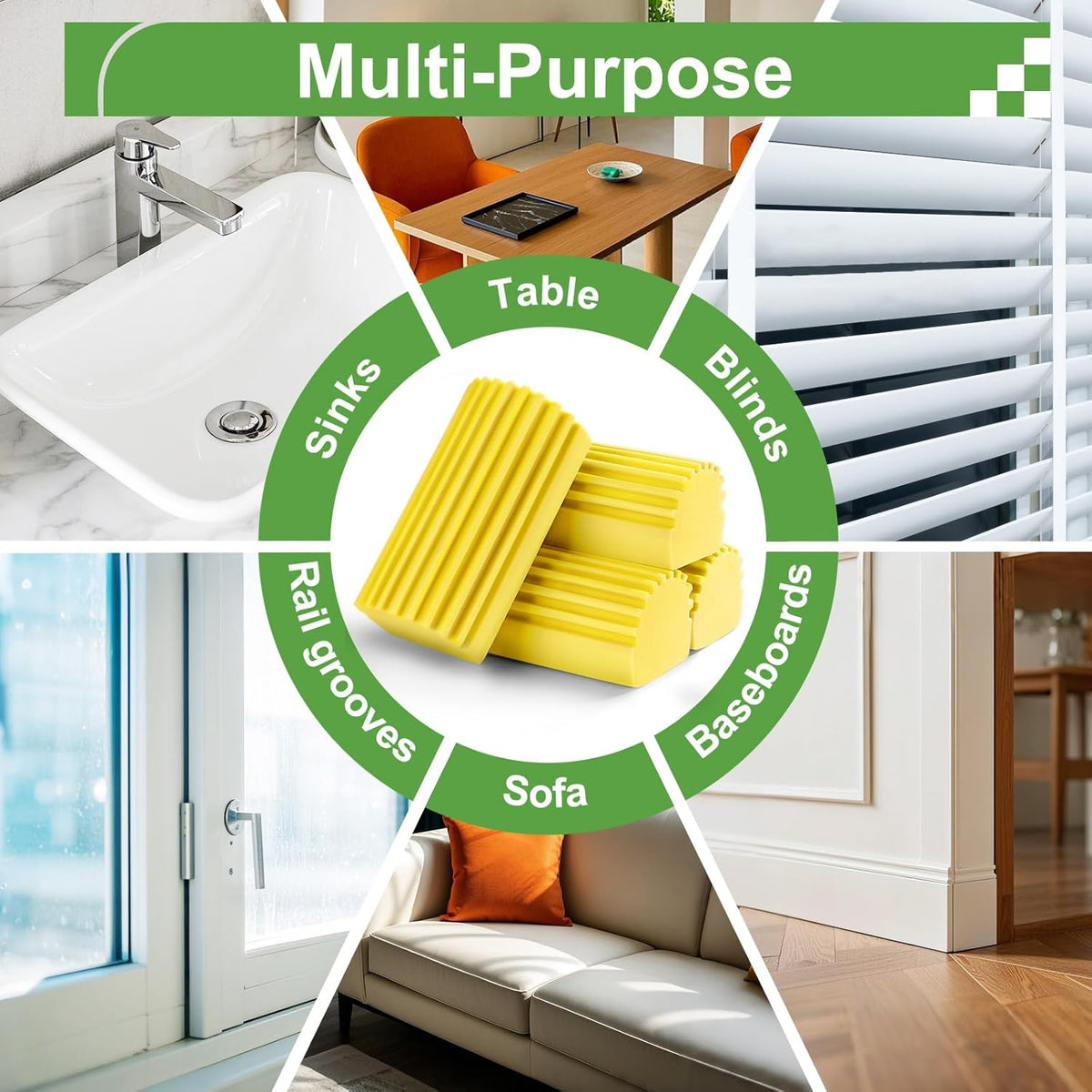 4-Pack Damp Clean Duster Sponge Brush for Cleaning Blinds, Glass, Baseboards, Vents, Railings