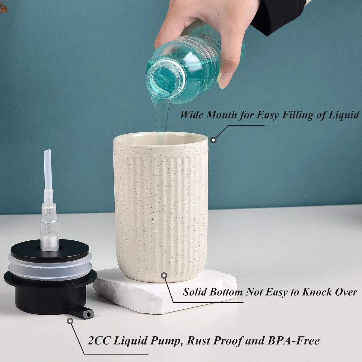 BosilunLife Dish Hand Soap Dispenser - Liquid Pump Soap Dispenser for Bathroom 12oz Ceramic Kitchen