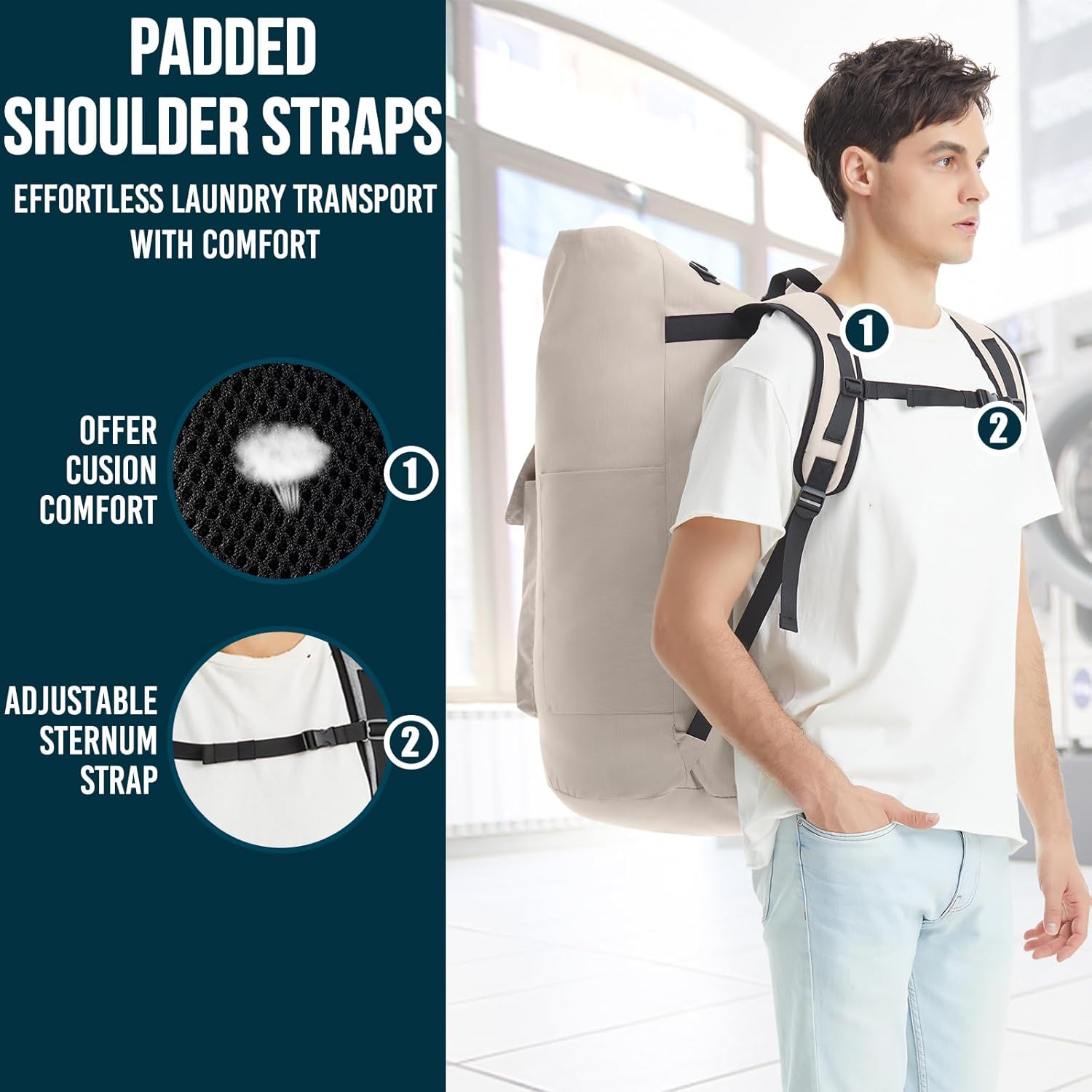 Laundry Bag Extra Large 115L，Laundry Backpack with Shoulder Straps，Sturdy Travel Laundry Bags with